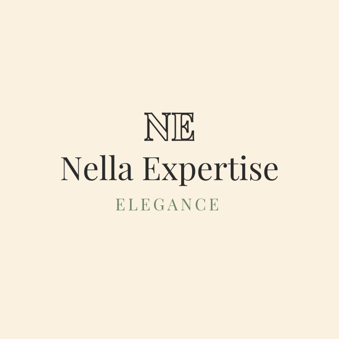 Logo Nella Expertise Elégance aux tons crème et noir, réprésentant une identité élégante et minimaliste.